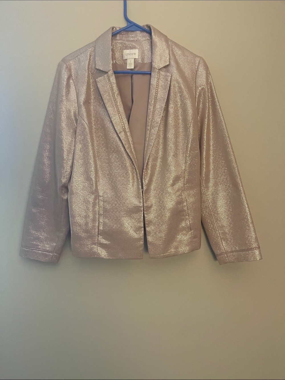 Chico's Shimmery Blush Pink Metallic Blazer